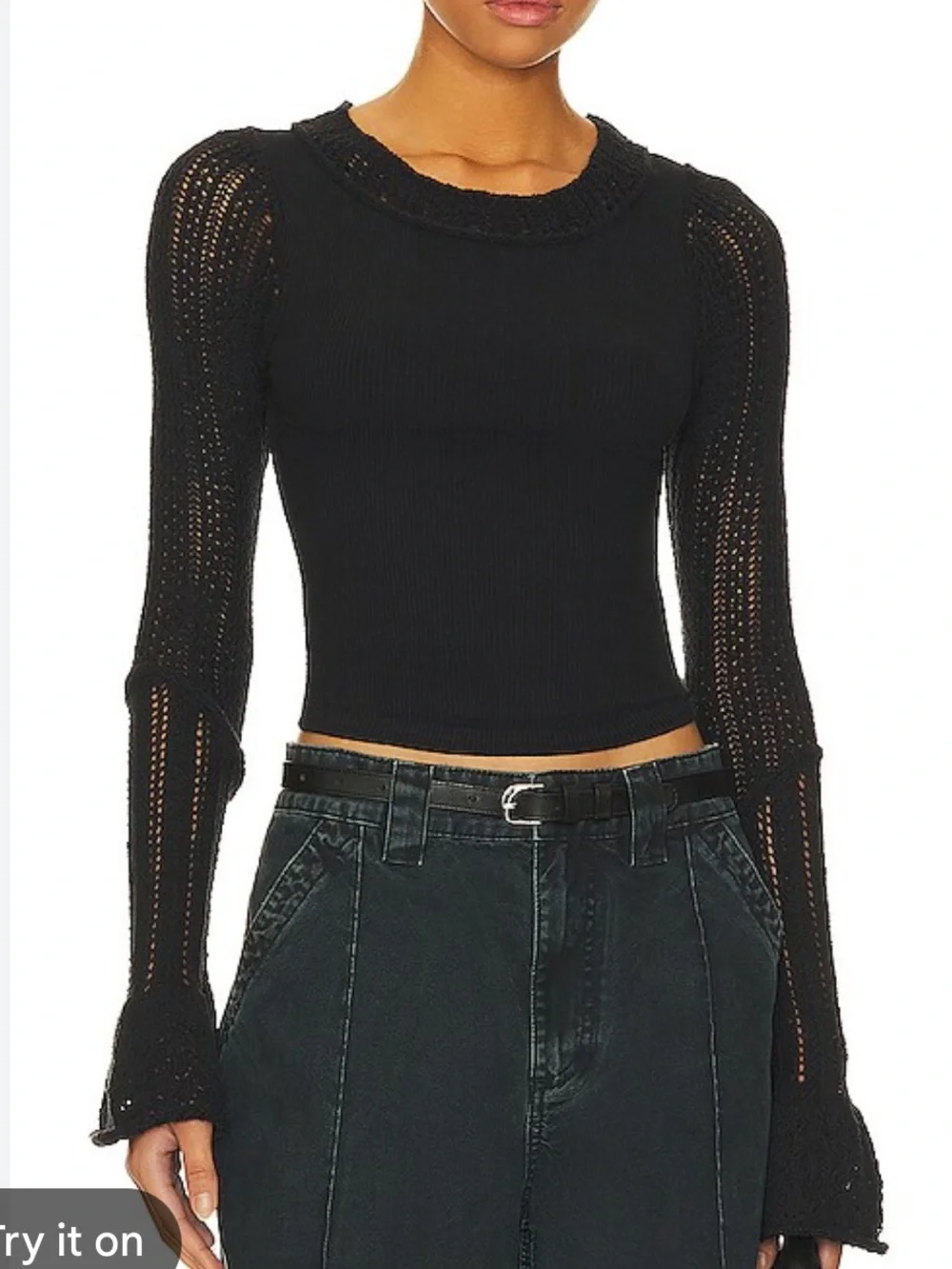 Free People Cuffing Season Bell sleeve Top Black XS     Dark Feminine Grunge
